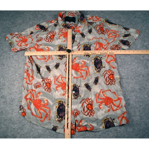 AK Aloha Co Mens XL King Crab Print Button Up Shirt Juneau Alaska Grey - Picture 4 of 7